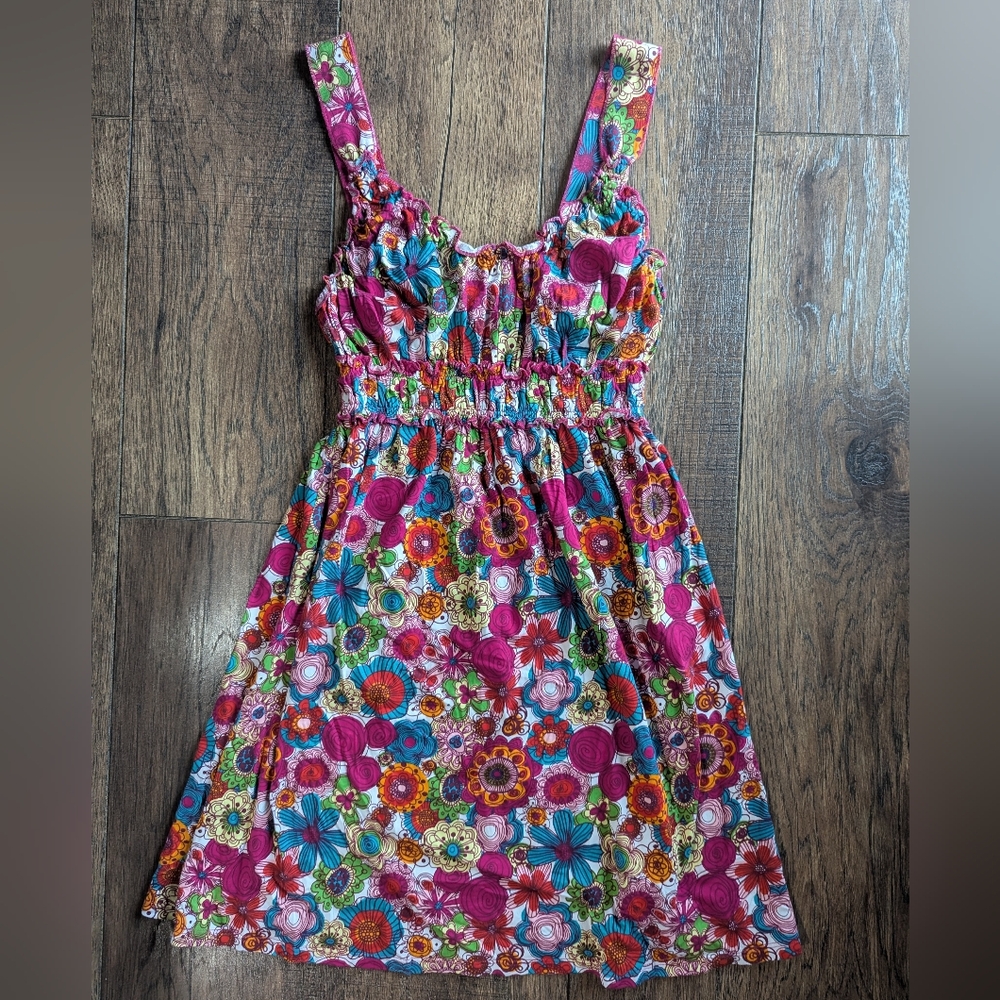 Disney Parks Authentic Girls Bright Colorful Flower Print Sundress Sz XL Stretch
